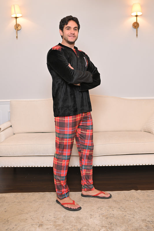 Festive Plaid Men's Pajama Set - Red