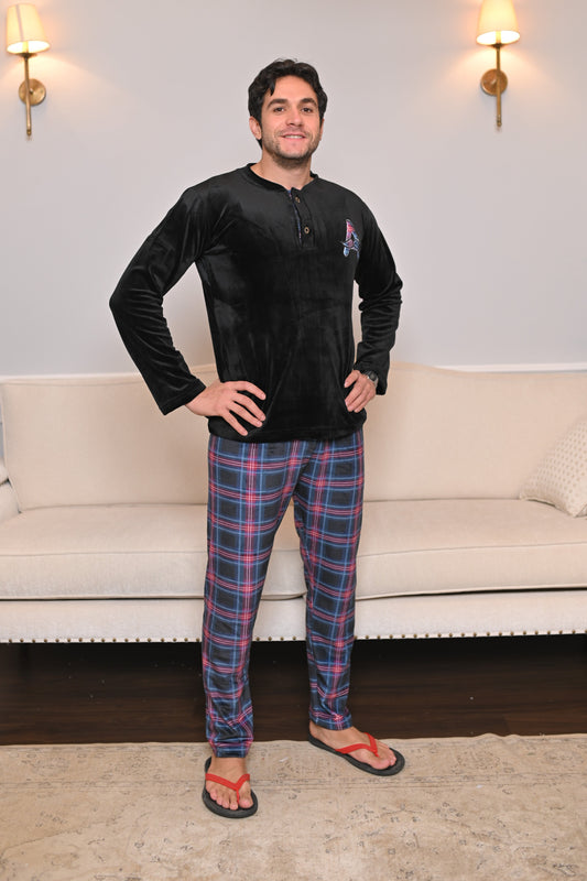 Forest Men's Lounge Set with Plaid - Black