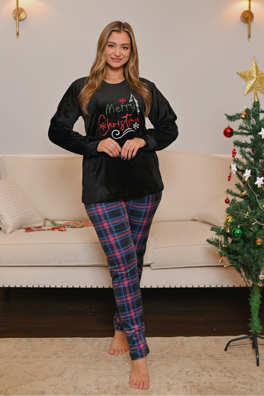 Elegant Noel Pajama Set - Black