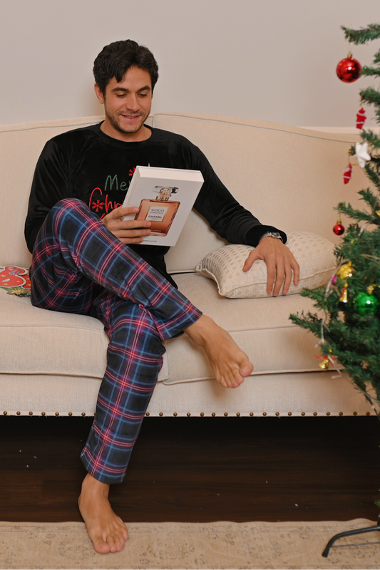 Festive Cheer Merry Christmas Pajama Set - Black