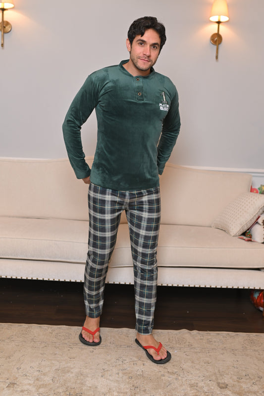 Forest Men's Lounge Set with Plaid - Green